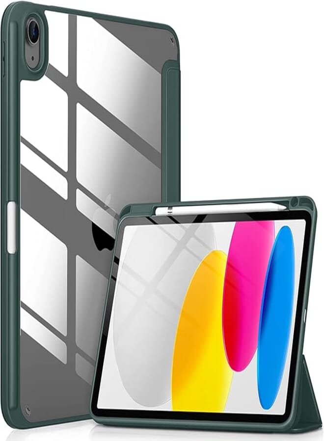 Robustrion Hybrid Shell Case Cover with Pencil Holder (Right Side) for iPad 10th Generation Cover 10.9 inch - Dark Green